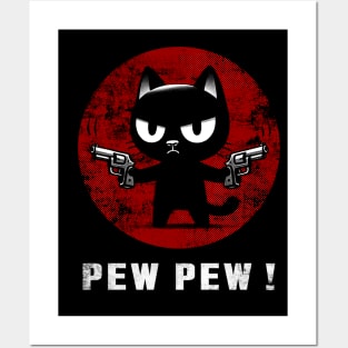 PEW PEW! Black Cat Vintage Halftone Posters and Art